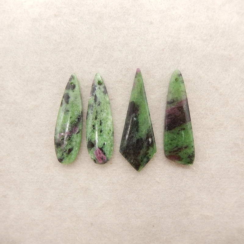 Ruby Zoisite Teardrop and Arrowhead Bead Set, Green and Pink Gemstone, Jewelry Components, 4Pcs, 39x14x5mm-13.6g