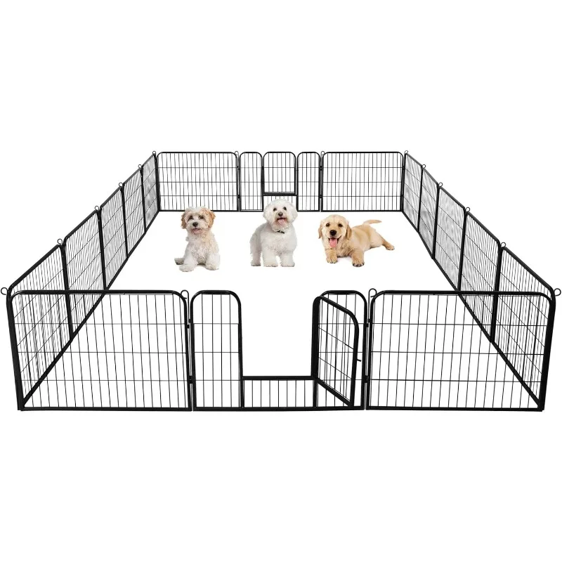 24-inch Foldable Dog Pen Metal Pet Playpen Puppy Cat Exercise Fence Barrier Playpen Kennel Outdoor Indoor Black 16 Panels