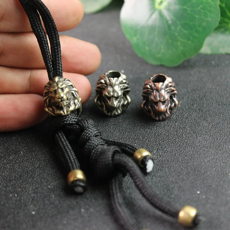 Brass Lion King Knife Pendants Bead Vintage Umbrella Rope Beads EDC Outdoor Flashlight DIY Paracord Lanyard Bracelet Accessories