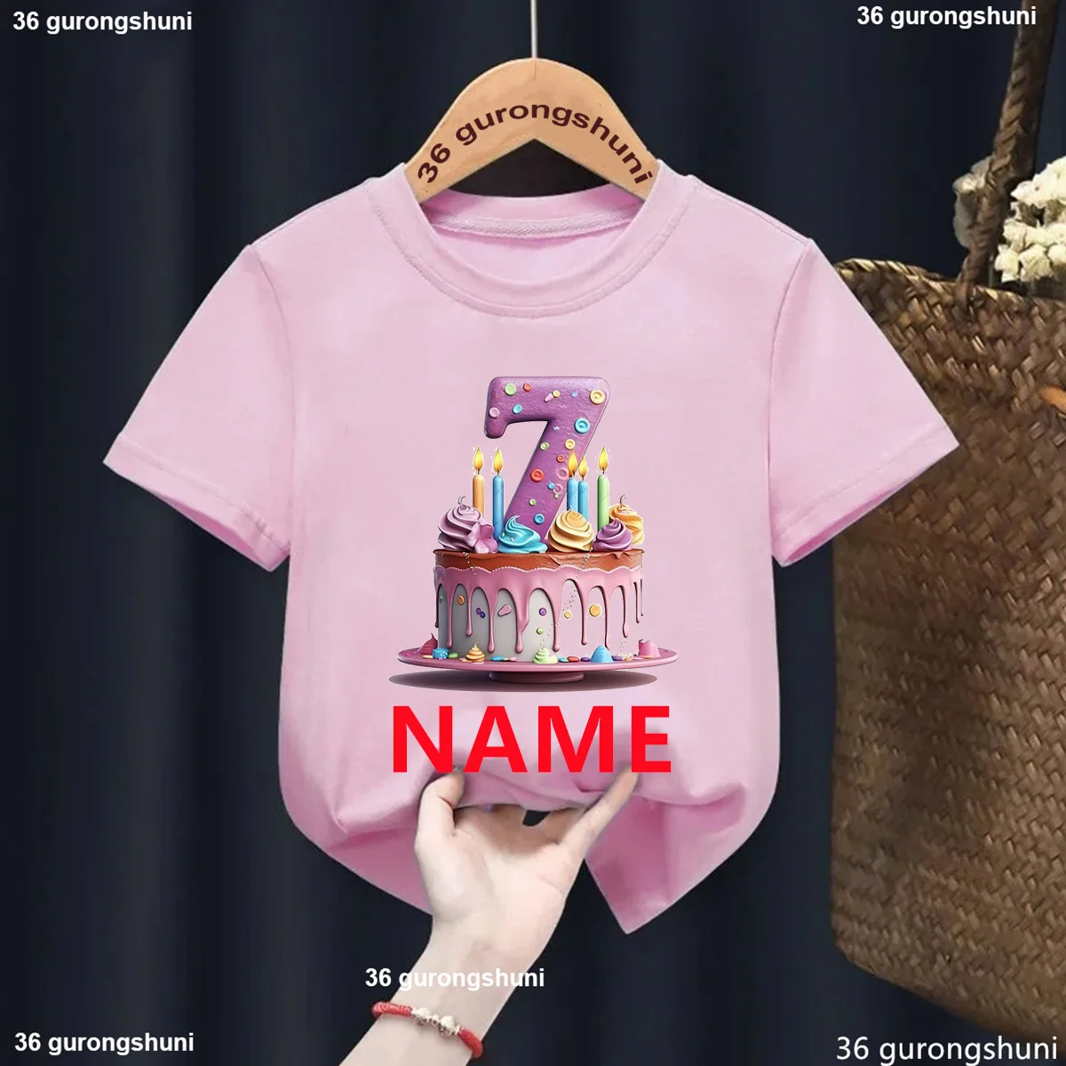 Personalized Name Cake Balloon 1-9 Birthday Number T-shirt It Is My Birthday T-shirt Girls Party T-shirt Kids Theme Clothing Top