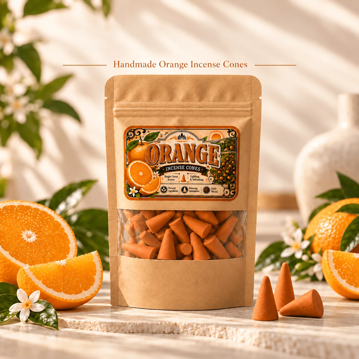 Fresh Orange Flavored Cones | Sweet Fruit-Flavored Cones | Handmade Long-Lasting Fragrance | Slow-Burning Stable Smoke, Soft | Suitable for Living Room, Bedroom, Study Room, Office, Bathroom, Yoga Room