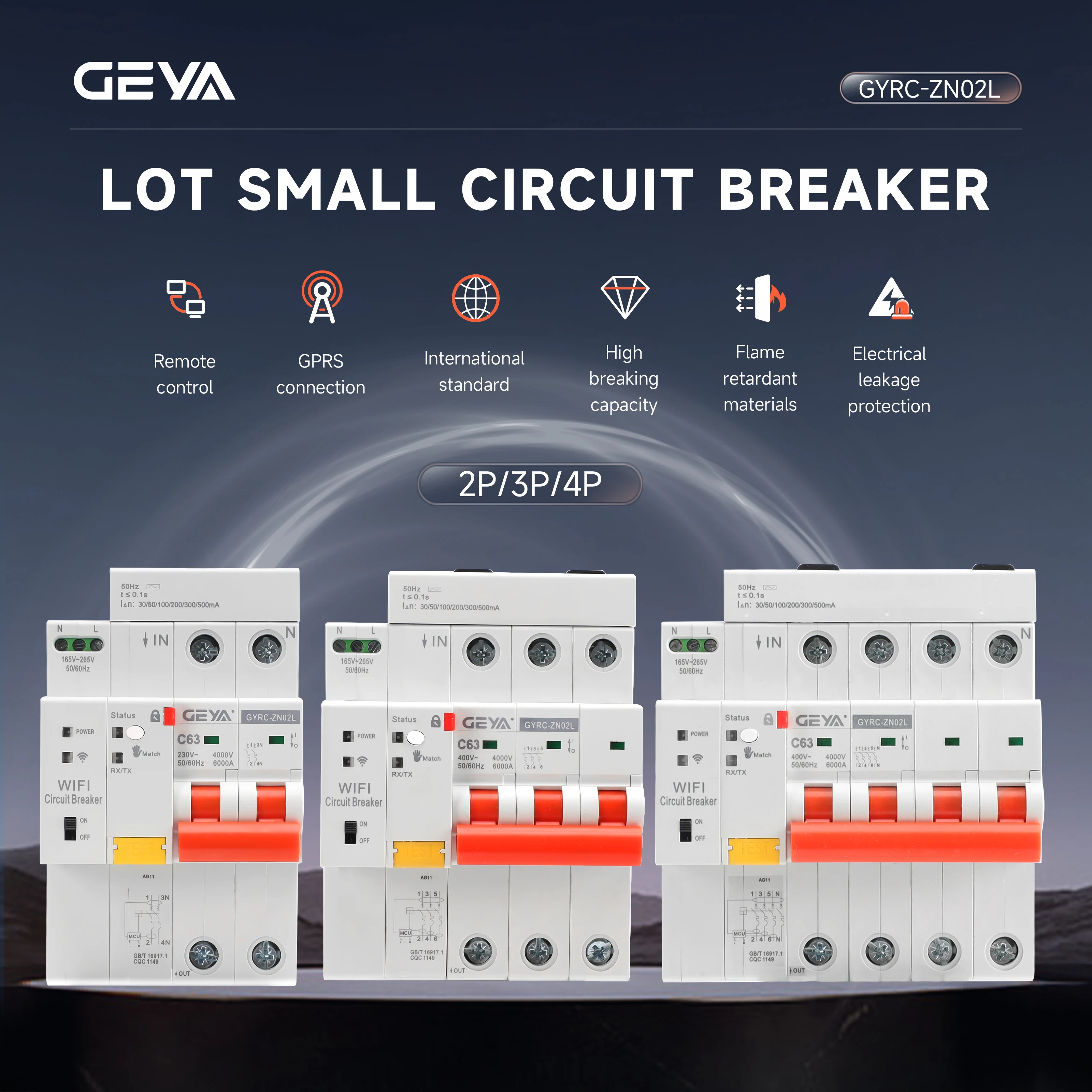 

GEYA WiFi Circuit Breaker: APP/Voice/Timer Control, Works with Alexa & Google Home, Residual Current Device (RCD), 2P/3P/4P