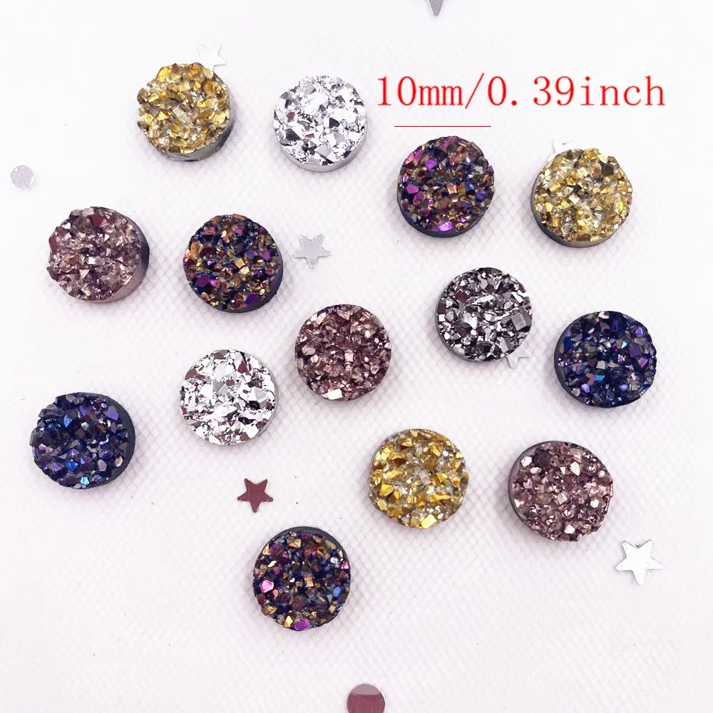 80pcs AB Resin Bling Irregularity Surface Ore Crystal 10mm Round Flatback Rhinestone Ornament DIY Wedding Appliques Craft W88*2