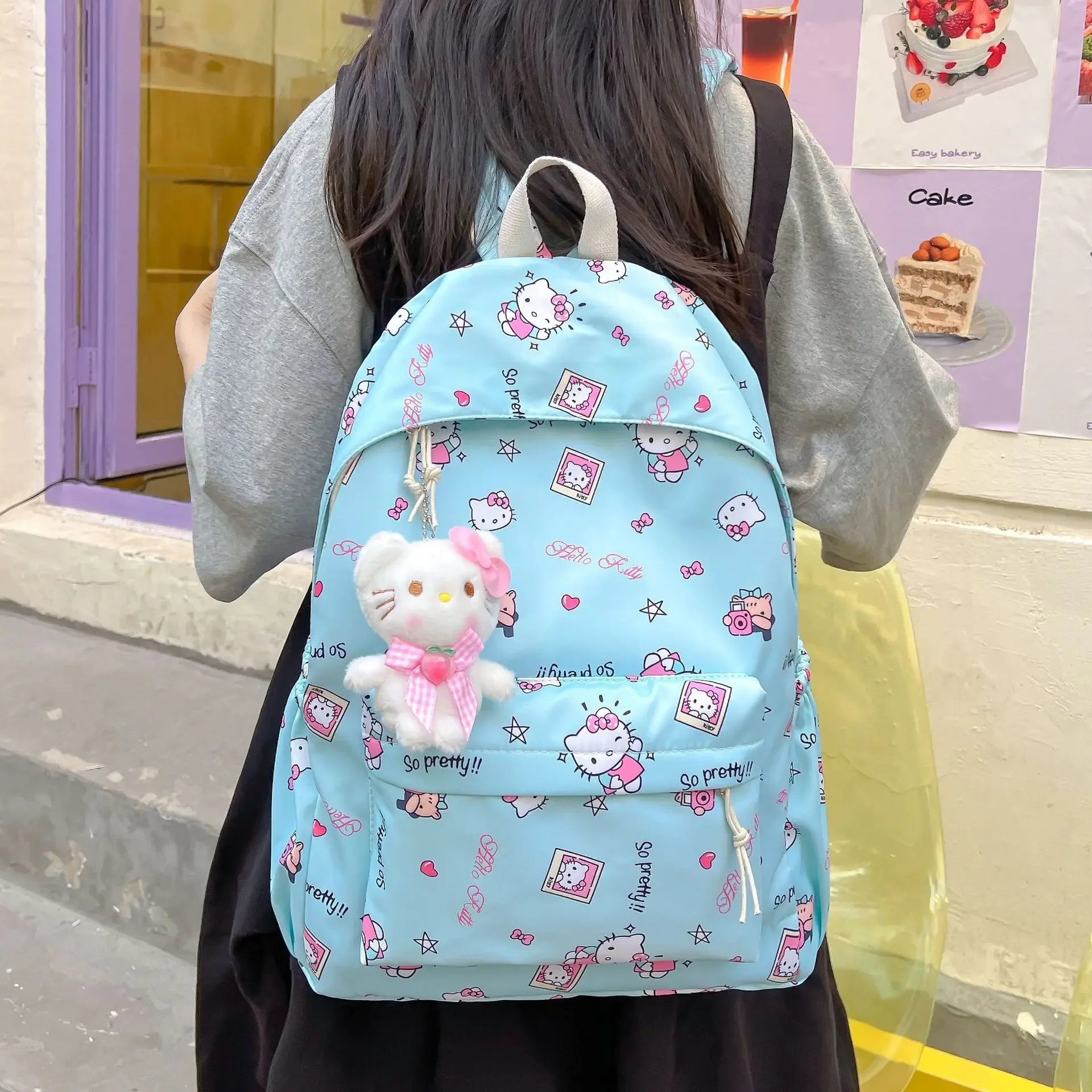 Sanrio กระเป๋าเป้สะพายหลังลายการ์ตูนเฮลโลคิตตี้, กระเป๋าเป้สะพายหลังอเนกประสงค์ใส่ไปเรียนมัธยม