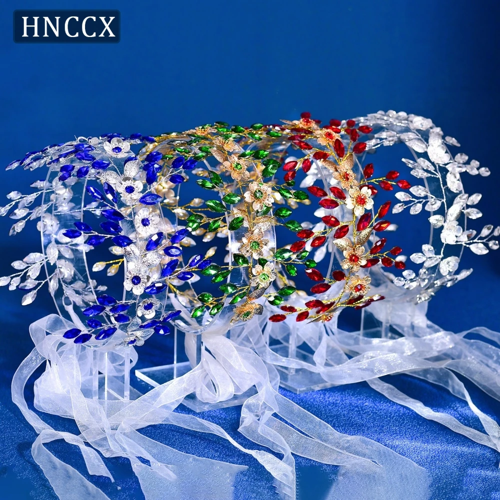 

HNCCX Bridal Rhinestones Headband Wedding Alloy Leaf Headpiece Multi Colored Hair Accessories Banquet Party Hair Band CP880