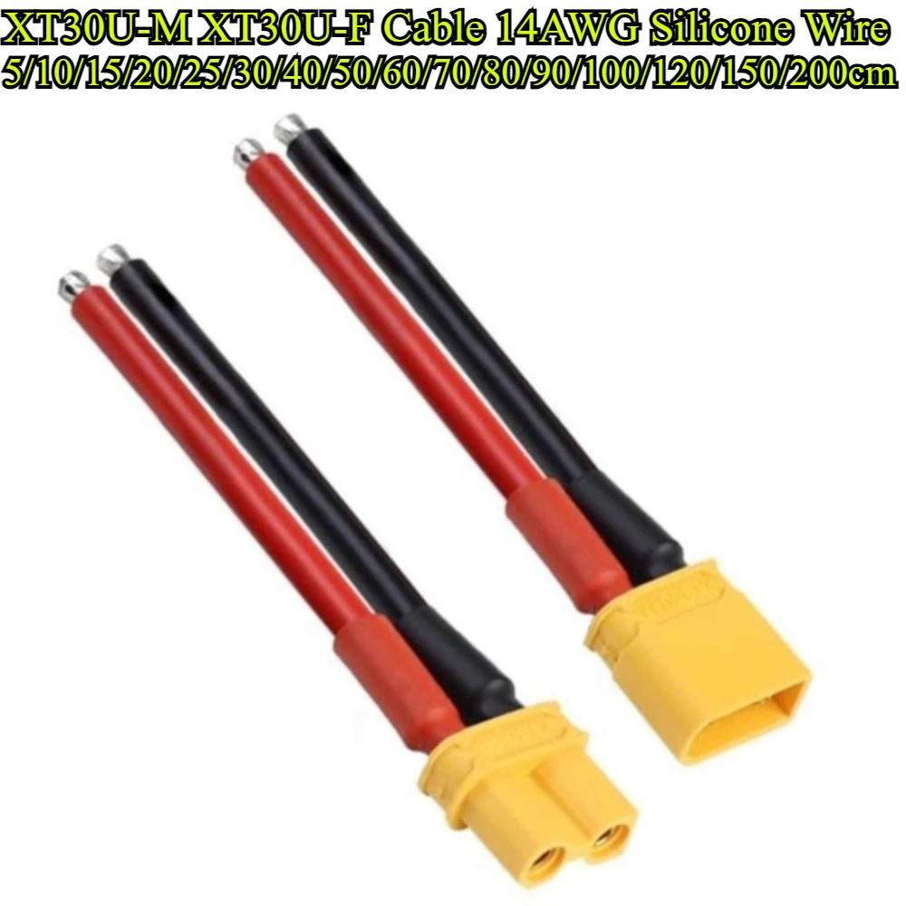 1Pcs XT30U Plug Male Female Connector with 5cm~200cm 14AWG Silicone Wire Cable for RC Fixed wing Lipo Battery FPV Drone charger