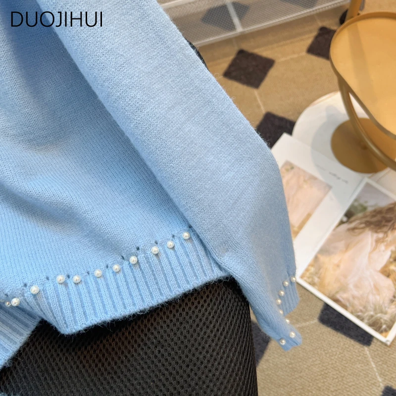 DUOJIHUI blu classico o-collo semplice maglione donna pullover autunno Basic manica lunga moda tinta unita Casual pullover femminili