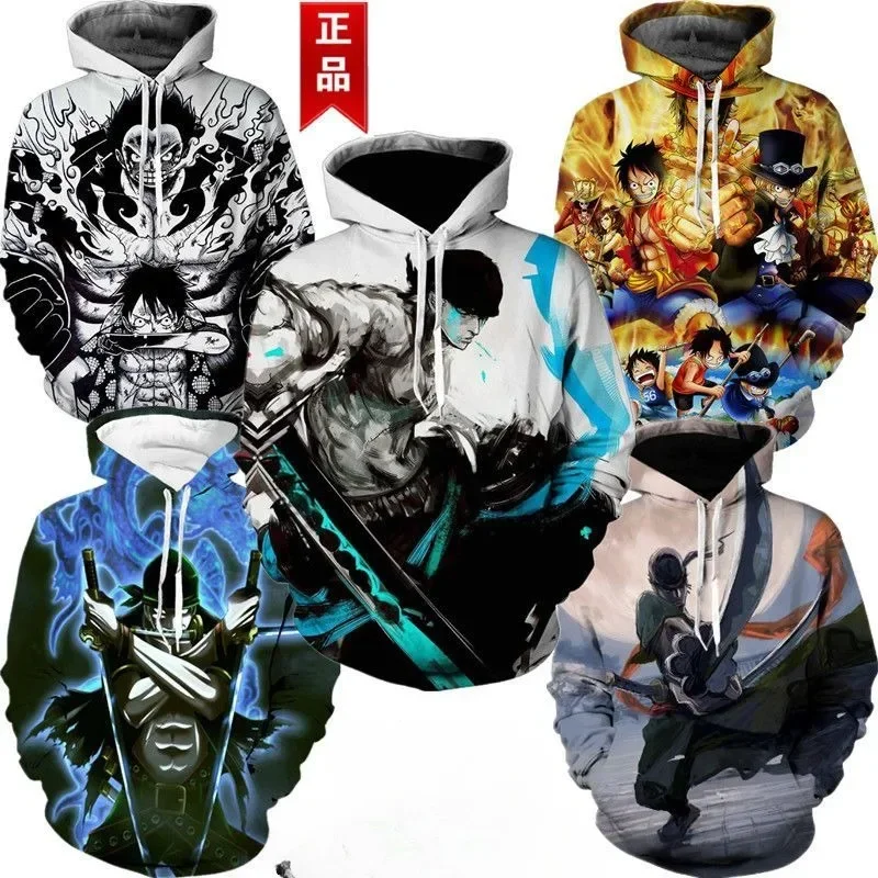 New One Piece cartoon sweatshirt male anime peripheral Luffy Zoro Ace cos clothes nautical 3D printed jacket birthday gift