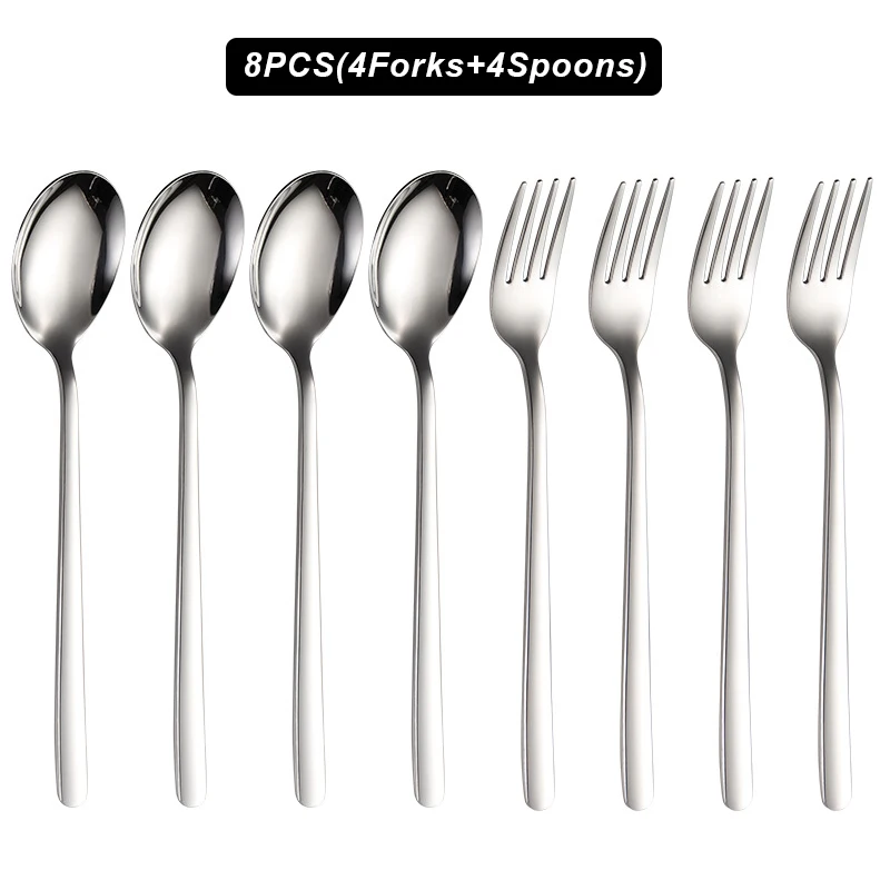 

8 Pcs Long Handle Cutlery Set Stainless Steel Spoons Forks Set for Hotel Home Bar Coffee Spoons and Dessert Forks Set Christmas