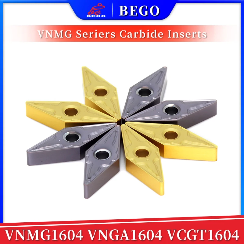 BEGO-inserto de carburo VNMG 160404 160408 CNC, herramienta de torneado externo, procesamiento de acero, Metal ranurado VNGA160408 VCGT1604