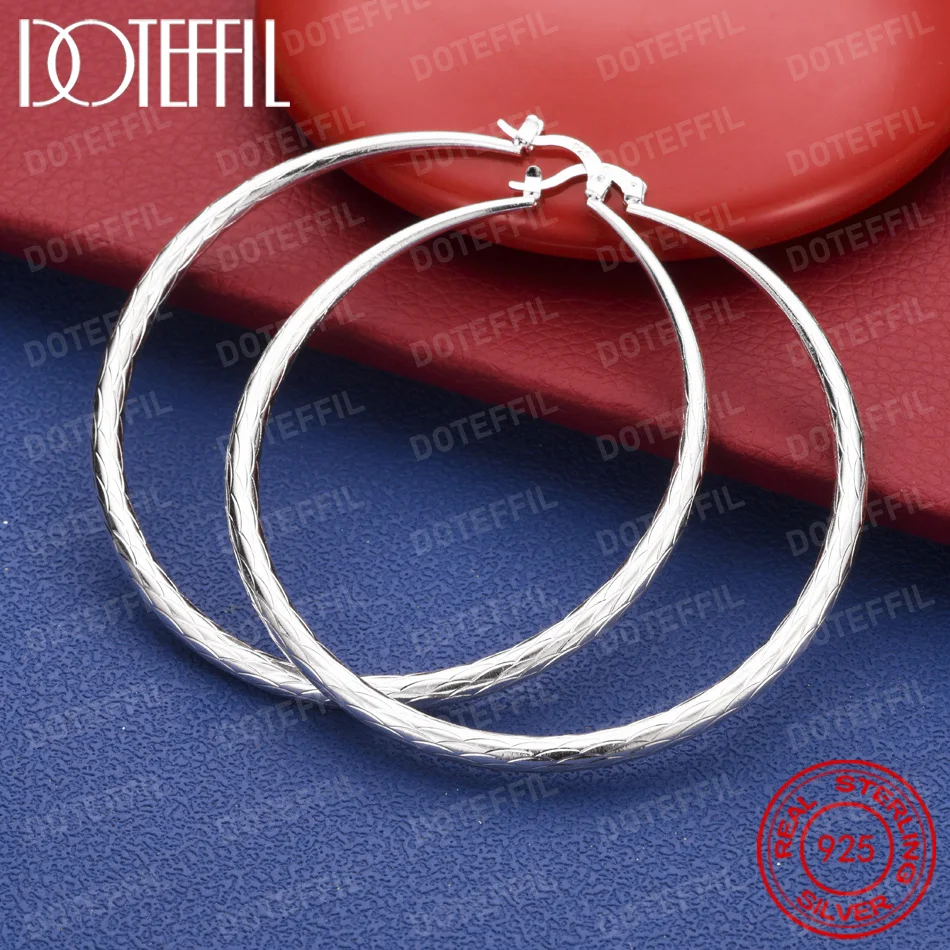 925 Sterling Silber 68mm Filigrane Mattierte Große Runde Ohrringe für Damen, Modischer Hochzeitsschmuck, Party-Geschenk-Accessoires