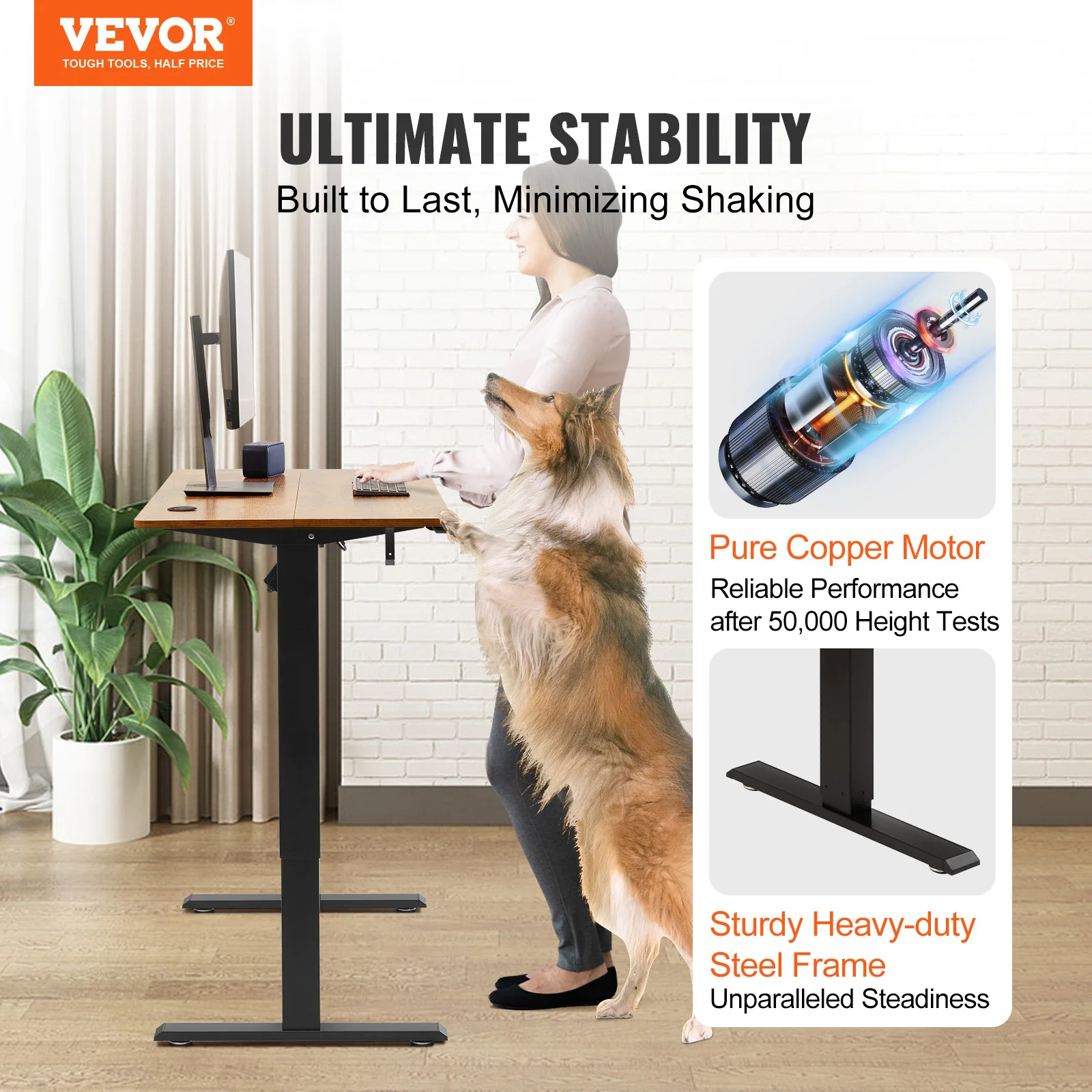 VEVOR Electric Standing Desk 3-Key Modes Height Adjustable Standing Desk Sturdy Computer Sit Stand up Desk for Home and Office