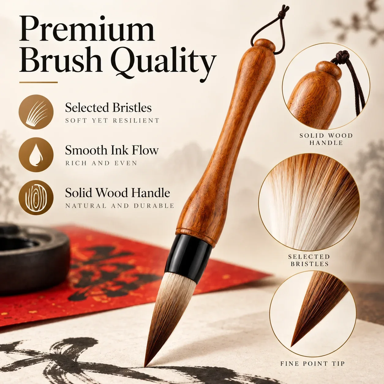 Bamboo Handle Large Dou Brush, Wolf Hair Brush for Couplet Writing, Mixed Hair and Goat Hair Calligraphy Brush
