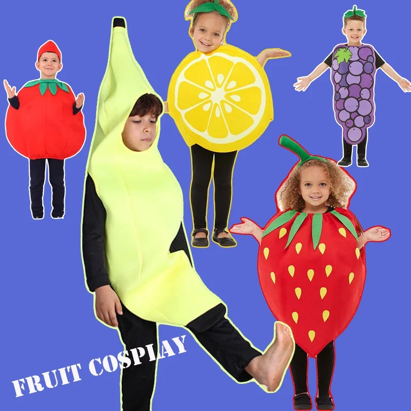 2022neues Obst Cosplay für Kinder Jungen Mädchen Halloween Kostüme Purim Karneval Tomate Zitrone Erdbeer Banane Wassermelone Apfel