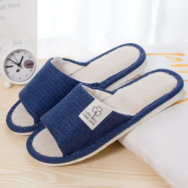 Home Linen Slippers For Men In Spring&Autumn Comfortable Bedroom Open-toed&Breathable Slippers Men's & Women's Shoes Summer