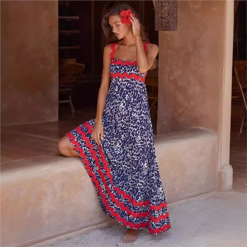 Newest Contrast Wave Strap Dress Women Casual Vacation Loose Tube Top Dresses Female 2024 Chic Fashion Stripe Robes Vestido Traf