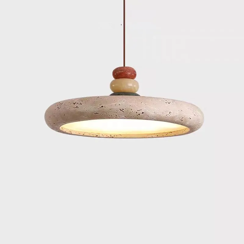 

Wabi sabi Yellow Travertine Pendant Light LED disc wood hanging lamp Bedroom round Bedside lamp Decoration round dining Lighting