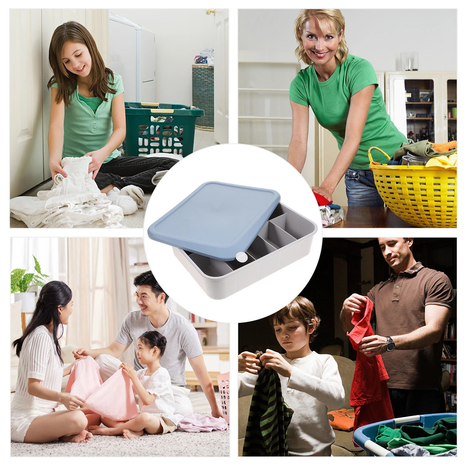 

Underwear Storage Box Plastic Organizer Socks Bra Underpants Blue Cover 15 Compartments Solid Structure Space Saving