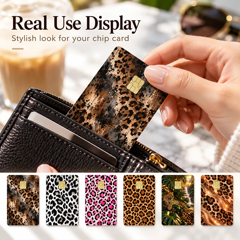 Bank Card Skin Sticker Leopard Pattern Fashion Decal Chip Cutout Thin Smooth Surface Removable Card Cover Stylish Accessory