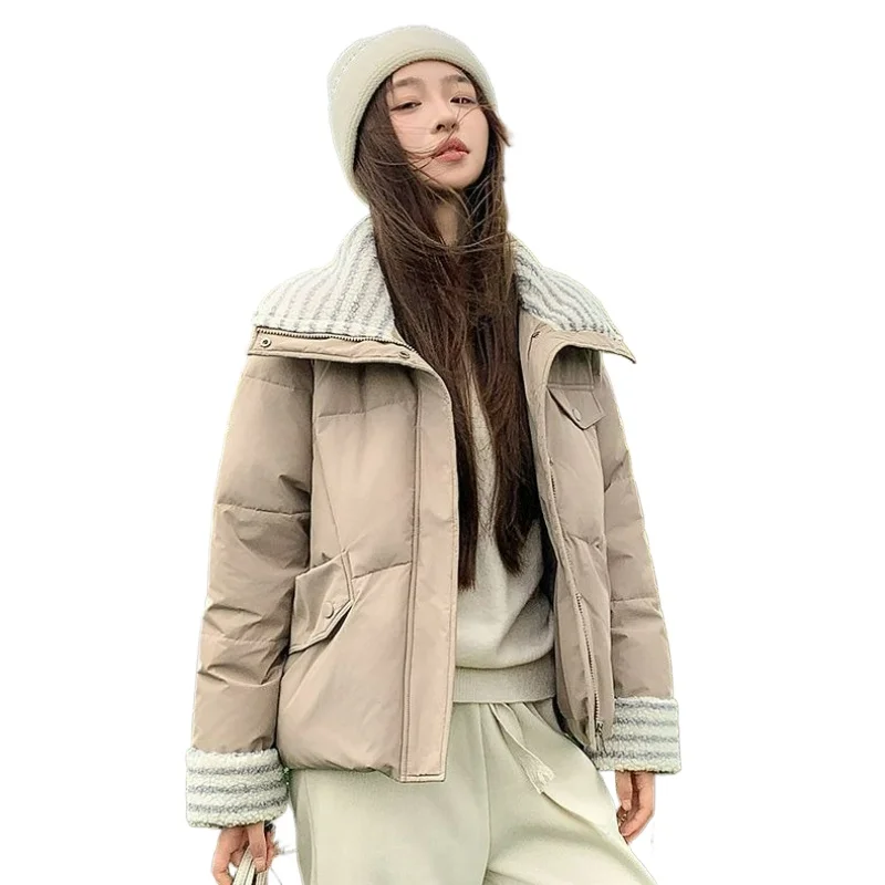 

New Style Lambskin Loose Cotton-padded Coat 2026 Winter Korean Style Lapel Thick Warm Outerwear Short Down Cotton-padded Jacket