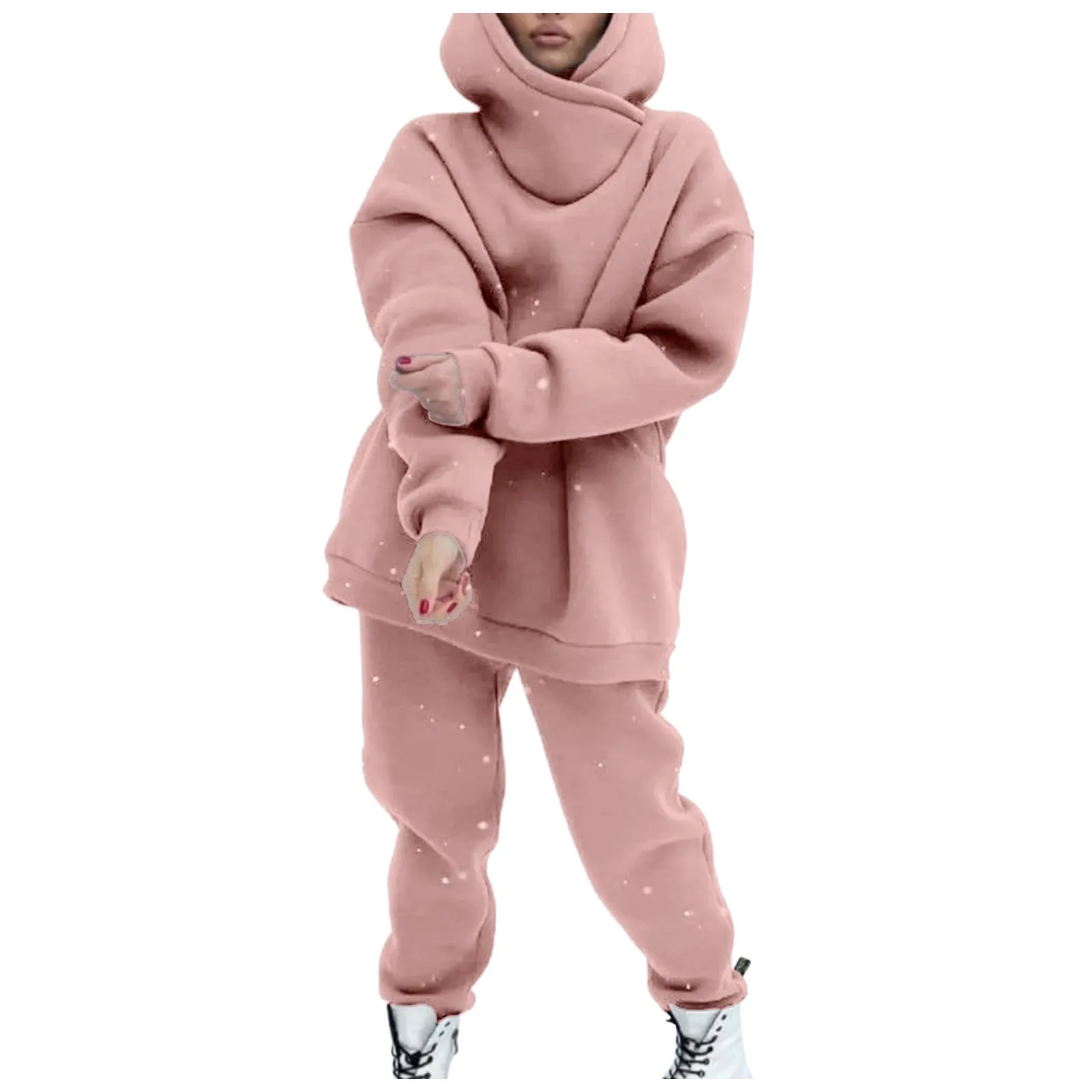 Autumn And Winter Women\'s Tracksuit  Warm Solid color Tracksuit On Fleece Youth Loose Fit Sets warm outdoor Walking Suit