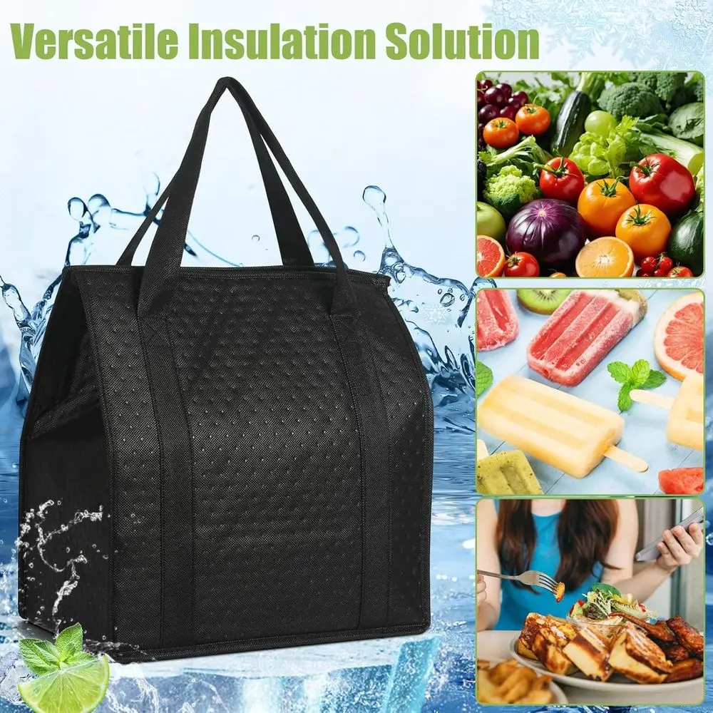 20 Pack Insulated Zippered Grocery Bags with Handles, Large Collapsible Cooler Totes for Temperature-Controlled Food