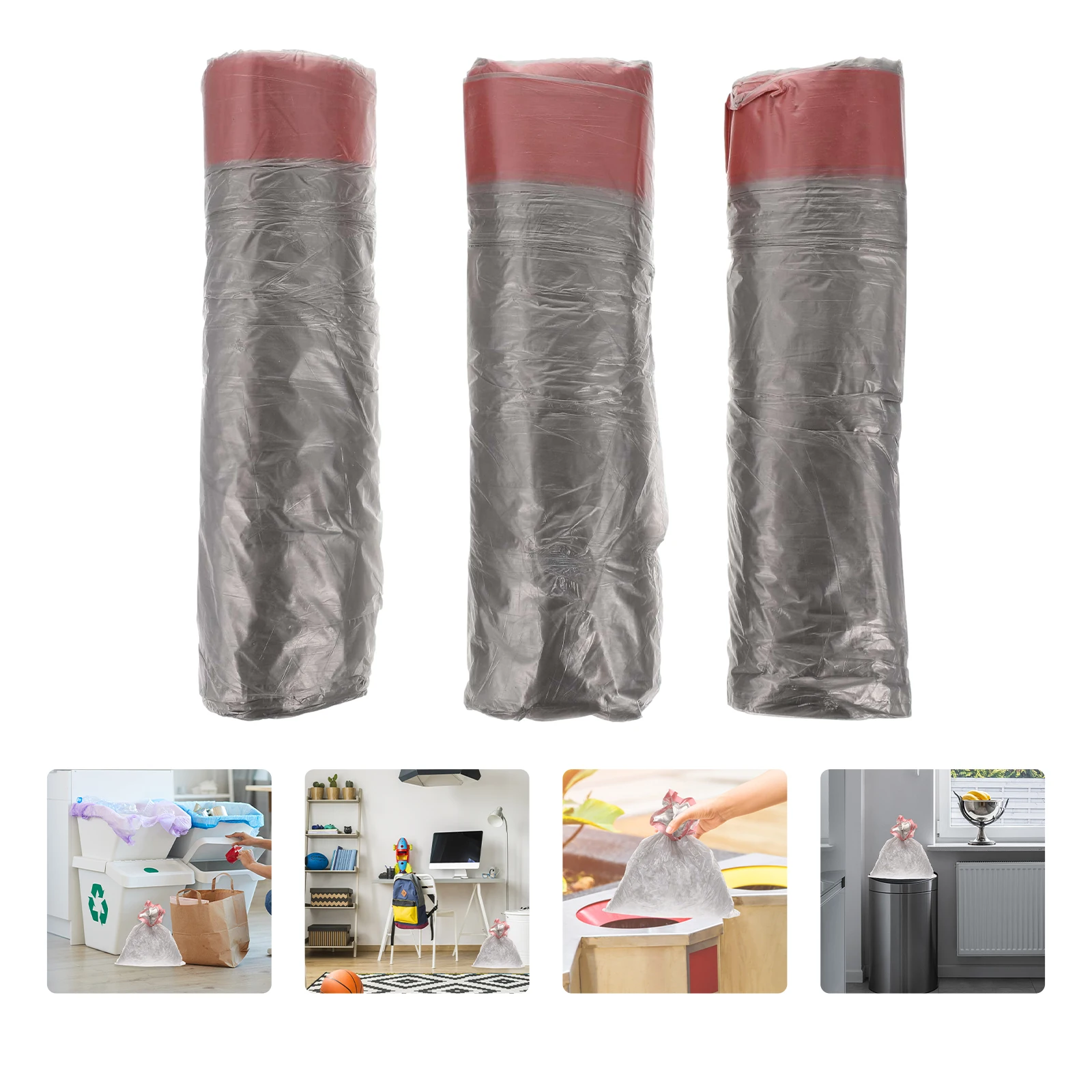 

3 Rolls Tear- Garbage Bags Rope-wired Portable Rubbish Elasticity Drawstring Grey
