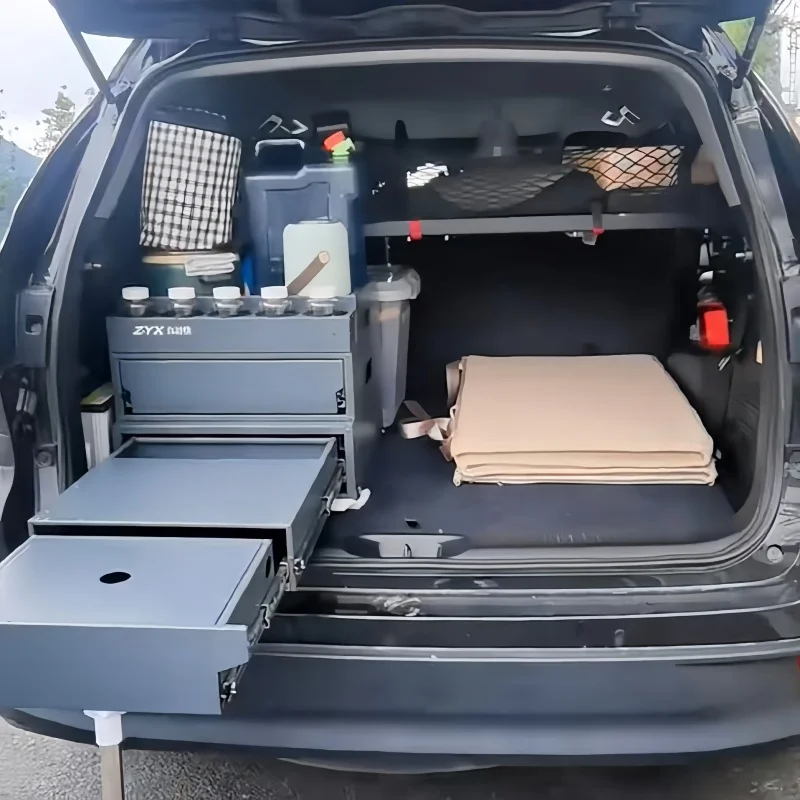 Camping Kitchen Storage Box Overland Slide-out Kithcen Box Car Trunk Telescopic Stainless Steel Kitchen Box SUV Trunk Organizer
