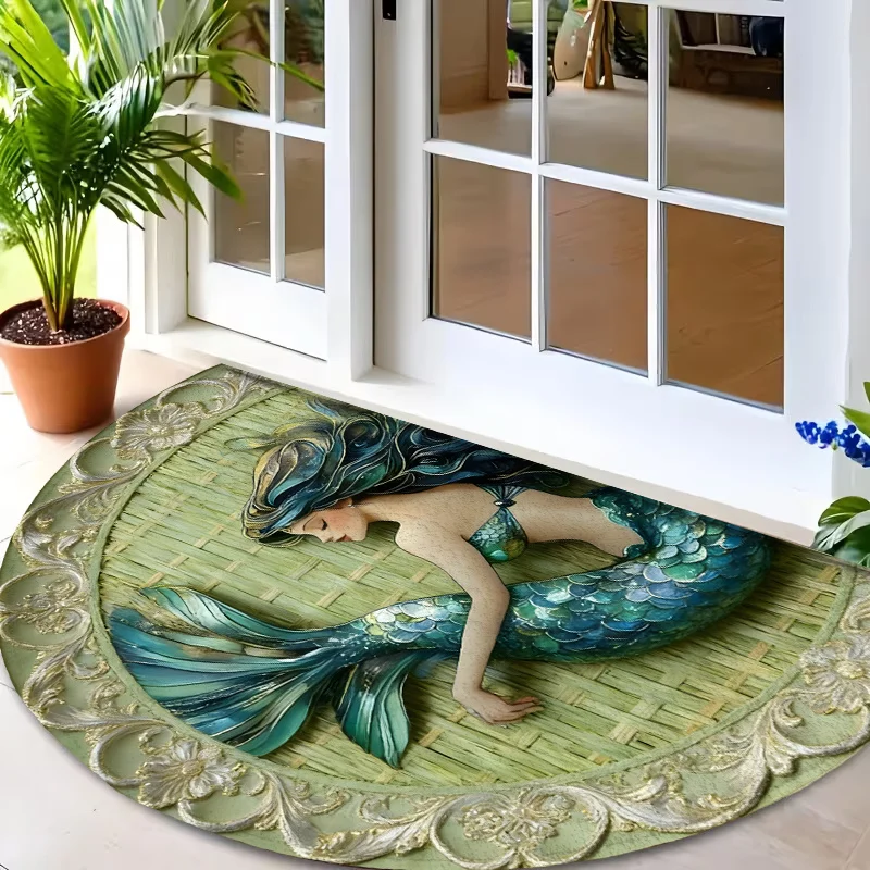 Colorful Stained Glass Splicing Gold Line Mosaic Semi Circle Doormat For Modern Entryway Non Slip Welcome Floor Mat Accent