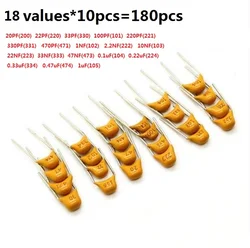 Monolithic Capacitor Kit 20pF - 1uF 18values*10pcs=180pcs 105 474 334 224 104 473 333 223 103 472 102 15PF NF Assorted 5.08MM