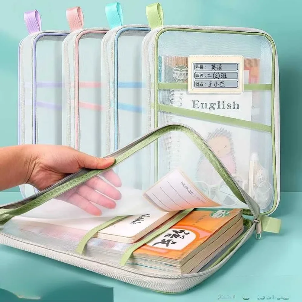 

A4 Stationery Storage Bag Double-layer Mesh Zipper Bag Large Capacity Organizer Folders School Office Supplies Stationary Bag