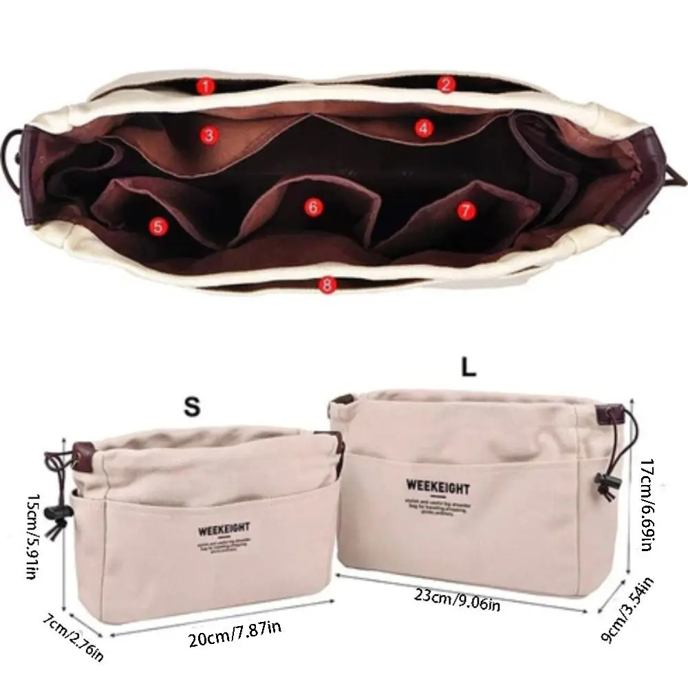 Tas Penyimpanan Serbaguna Kanvas Multi-Kantong Wadah Perlengkapan Mandi Tas Tangan Sisipan Kantong Penyimpanan Multifungsi Kantong Makeup