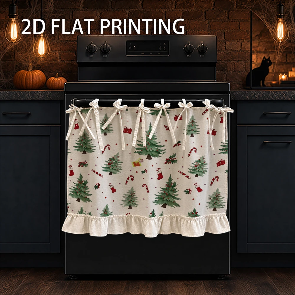 1PC Christmas Kitchen Curtain-Cabinet Curtain-Apron. Printed with Christmas trees, stockings and candy canes. Perfect for holida