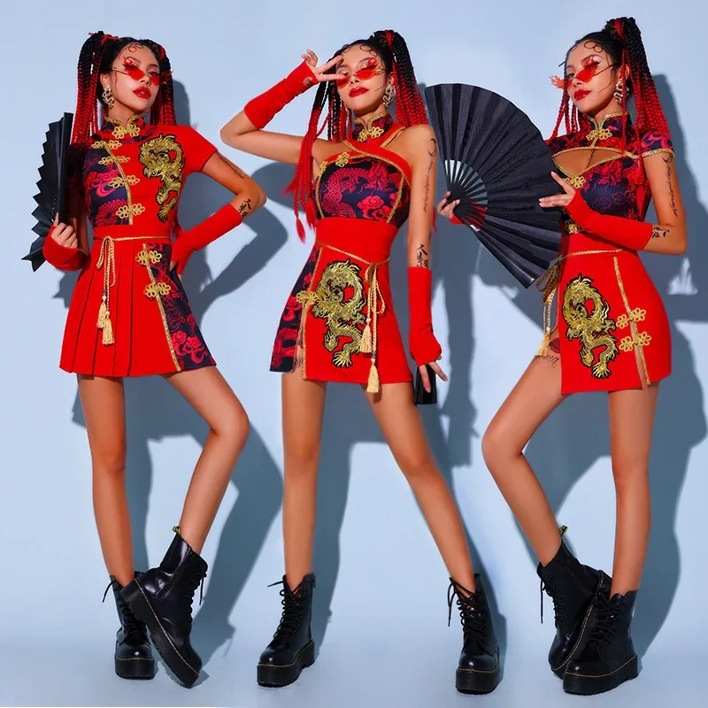 

Sexy Chinese Style Clothing Women 2 Piece Set Mandarin Collar Festival Outfit Tang Suit Asian Cheongsam Stage Outfits JUPAOPAO