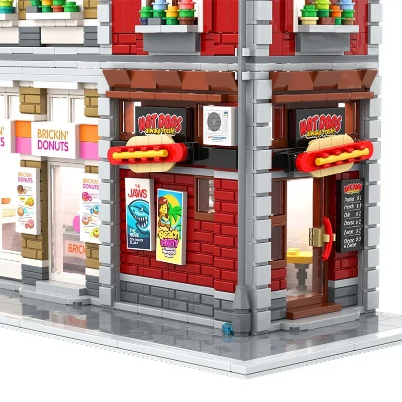 Moc Bausteine Street View Modell Hot Dogs Und Donuts Shop Technologie Modulare Blöcke Geschenke Weihnachten Spielzeug DIY Sets Montage