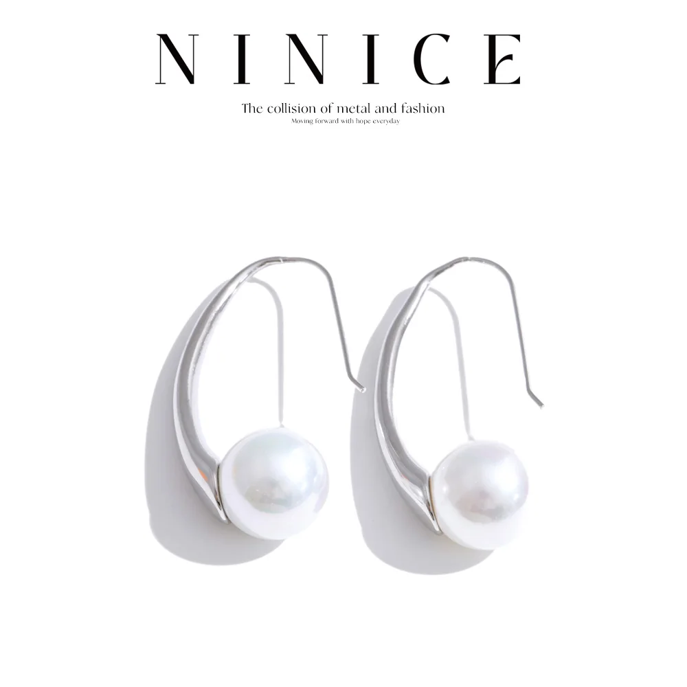 NiNice Stainless Steel Imitation Pearls Huggie Earrings for Women Daily Elegance Chic Modern Jewelry Hypoallergenic