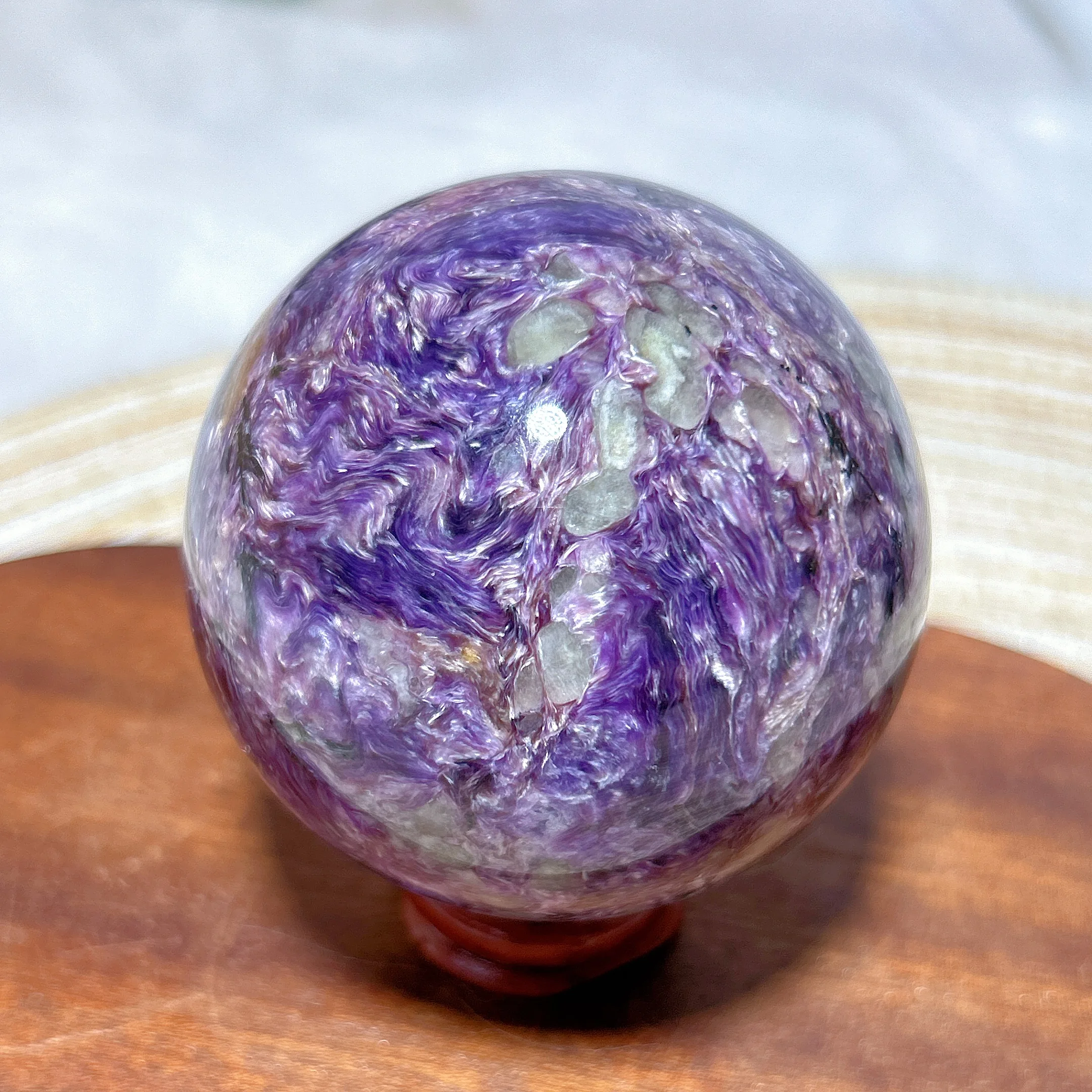 Healing Natural Crystals Charoite Sphere Rare Reiki Gemstones Flash High Quality Ball Ornament Room Decor Mineral Energy Gift