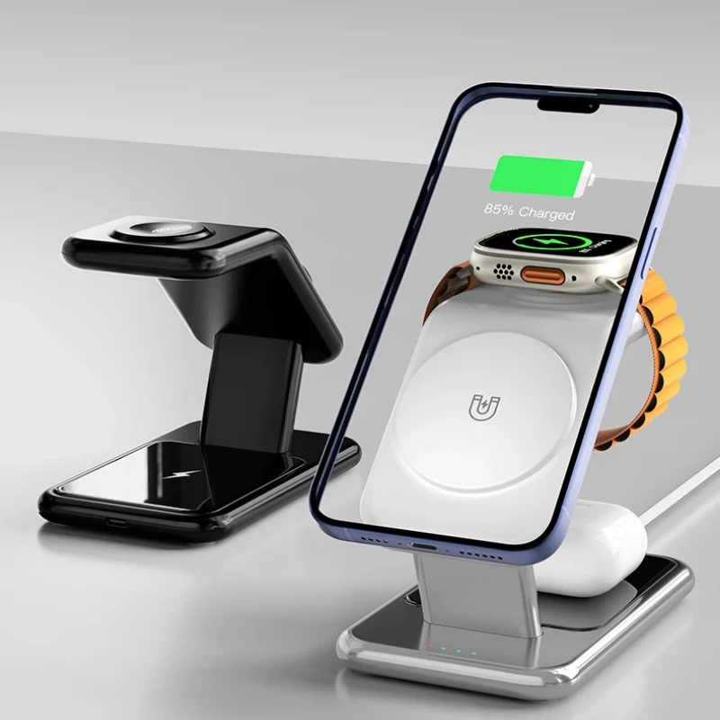 

3 in 1 Wireless Charger Station with Digital Clock Display, 25W Fast Charging Magnetic Foldable Wireless Charging Stand