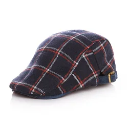 Toddler Kids Plaid Beret Hats for Baby Boys Woolen Flat Cap Adjustable Casquette Spring Autumn