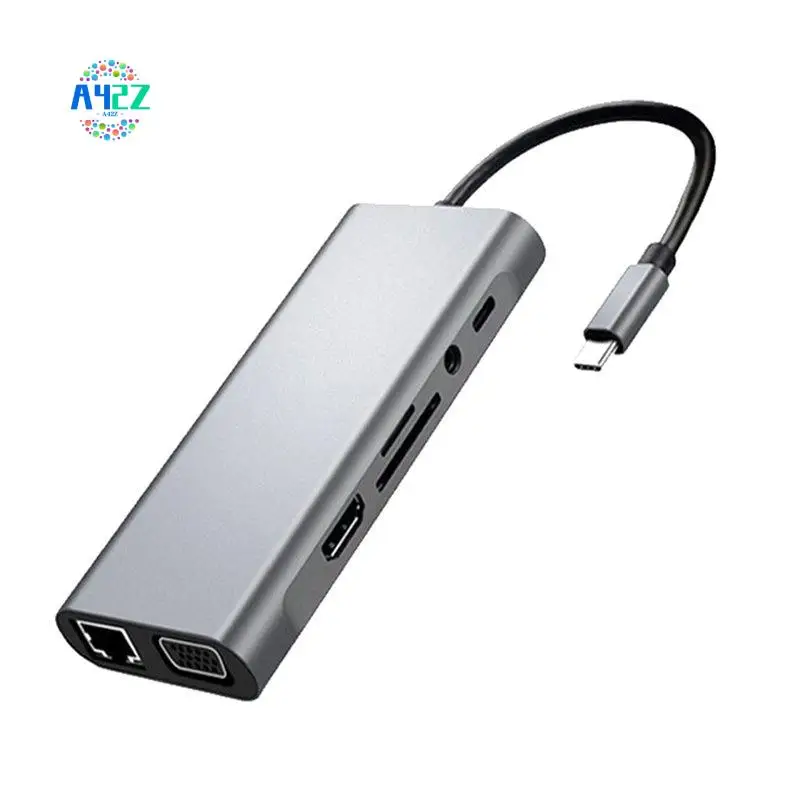 A42Z-11-In-1 Docking Station (100Mbps Ethernet Port + VGA) 4K UHD+VGA+PD+USB+RJ45 Ethernet+SD/TF Card Reader+3.5Mm