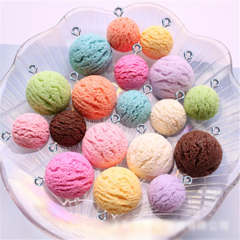10 Uds. De colgantes de resina con bola de helado simulada para fabricación de joyería, accesorios para llavero, collar y pendientes DIY