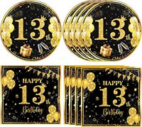 Birthday Party Supplies, 13 Year Old Birthday Party Decor, Black Gold Decorations, Happy Birthday, 40Pcs