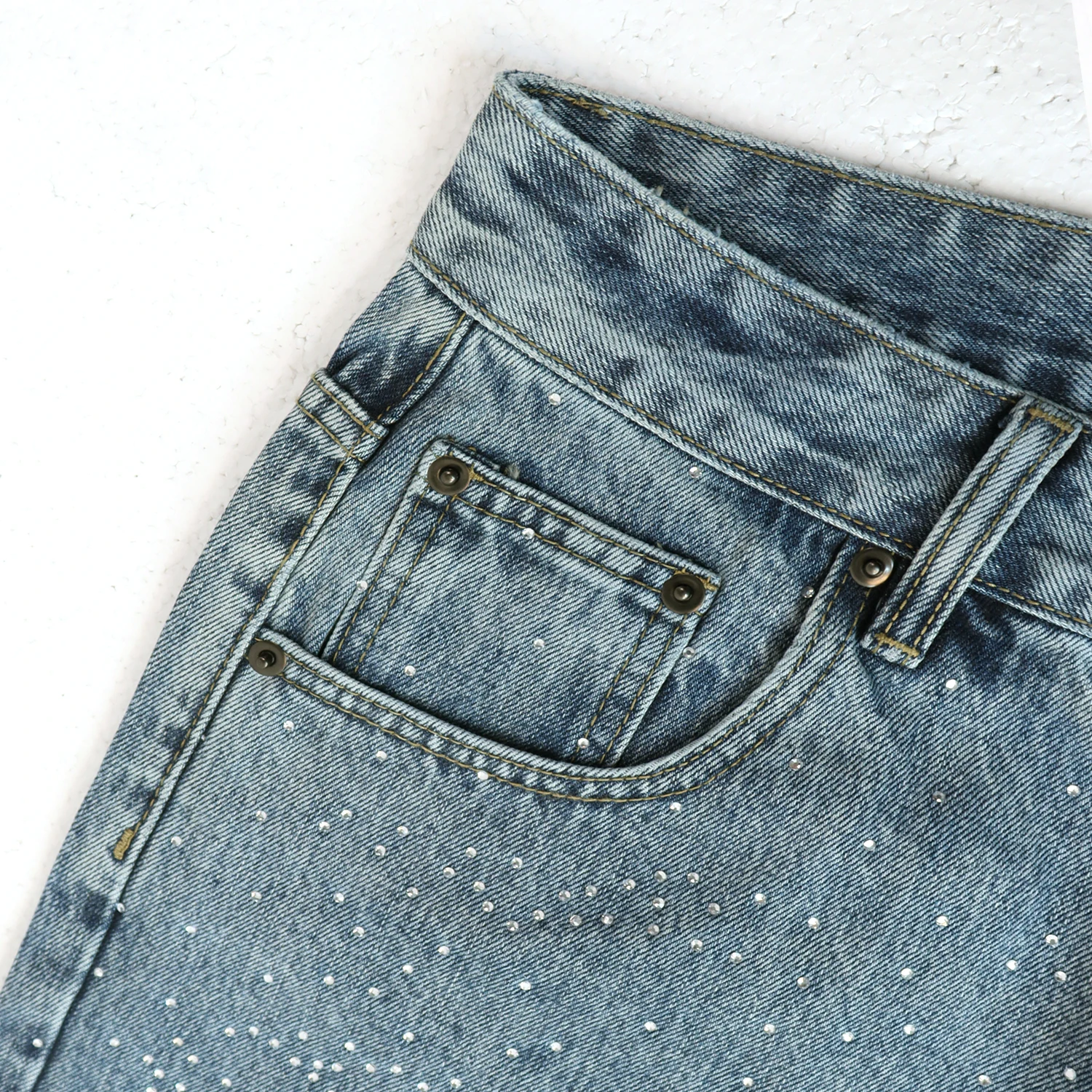 Streetwear Full Shinning Diamond Black Blue Jeans Shorts for Men and Women Vintage Baggy Rhinestone Baggy Denim Shorts Oversized view 4
