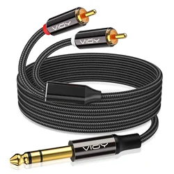 6.35mm To 2RCA Cable 1/4Inch Male TRS To Dual RCA Male Stereo Audio Y Splitter Cable for Guitar Speaker Amplifier Sound Card Etc
