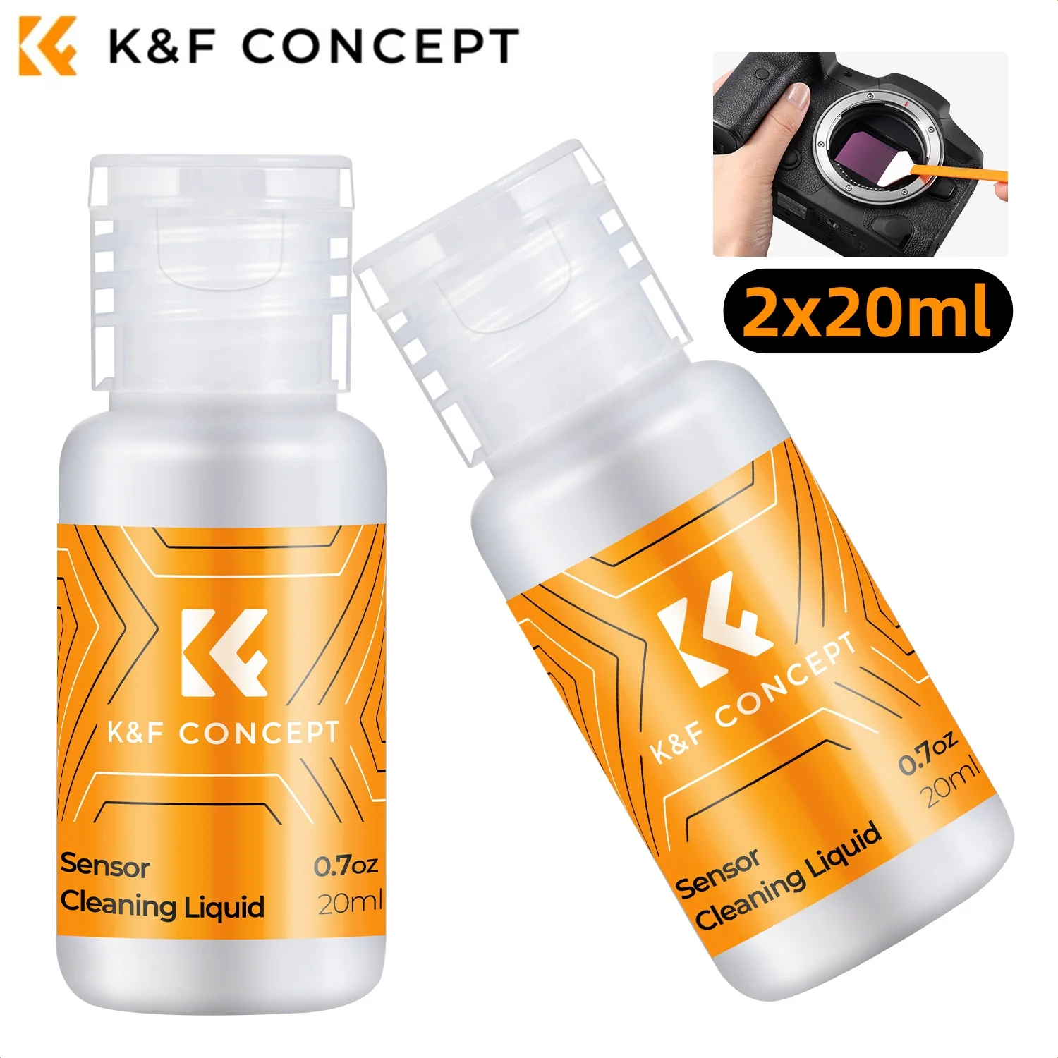 

K&F Concept 2pcs 20ML DSLR SLR Sensor Cleaner Liquid For Camera Lens PC Watch Phone Screen Glasses CCD/CMOS Sensor Clean Fluid