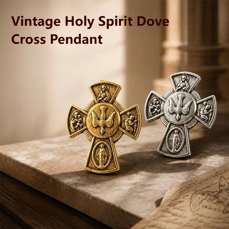 Pin de cruz con colgante de paloma del Espíritu Santo vintage, insignia metálica en relieve, alfiler de seguridad, accesorios para ropa y abrigos