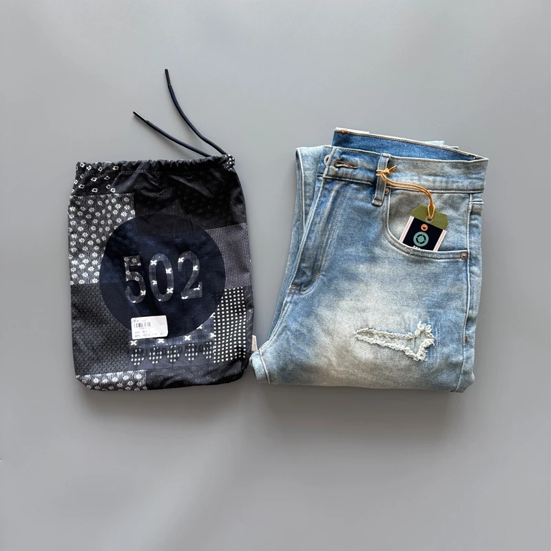 Lichte stretch voor comfort Heren Distressed Patch Slim Tapered Denim Jeans met rechte pijpen Dikke herfst/winter gewassen vintage