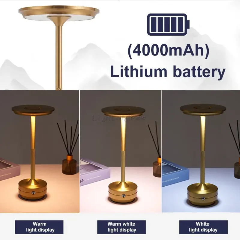 Lámpara de Mesa táctil LED de Metal, luz de mesita de noche inalámbrica portátil, recargable, nórdica, decoración de mesa de centro