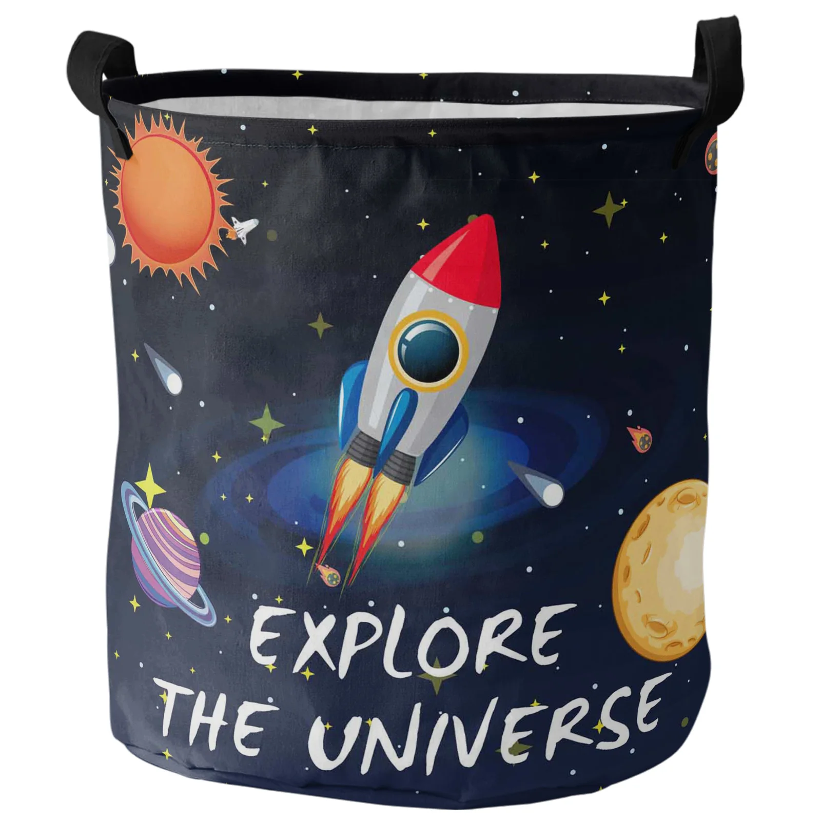 Space Universe Planet Rocket Dirty Laundry Basket Foldable Waterproof Home Organizer Basket Clothing Children Toy Storage Basket