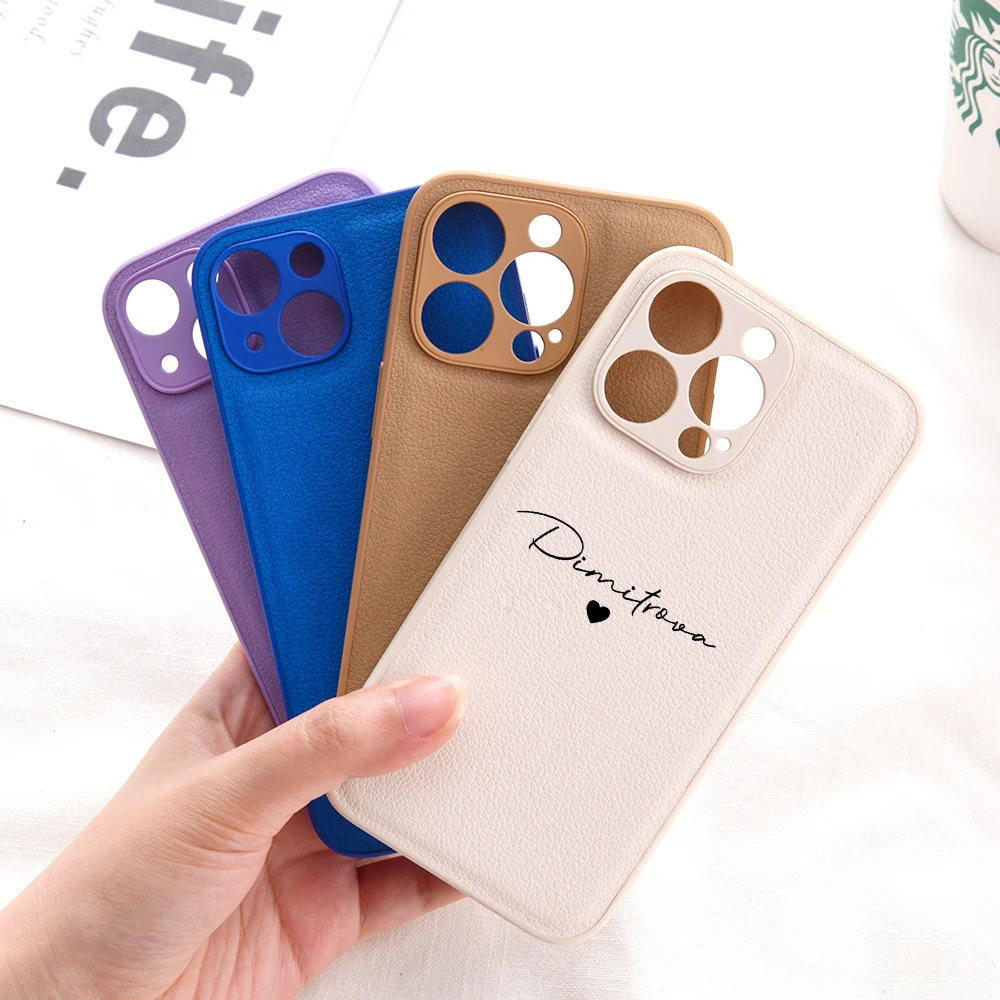 Персонализированный Чехол для телефона с именем и сердцем для iPhone 13 14 Pro Max 12 11 X XS XR, кожаный защитный чехол-накладка «сделай сам»